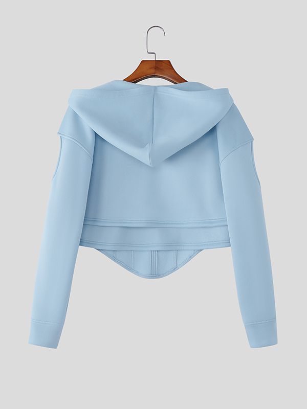 Men's Deconstructed Cropped Hooded Two Pieces Outfit SKUL41060