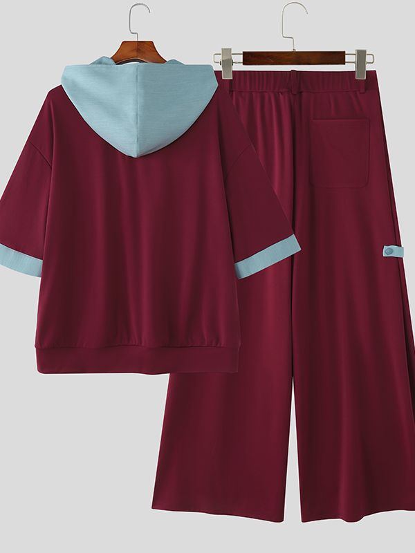 Men's Color Block Hooded Two Pieces Outfit SKUL36461