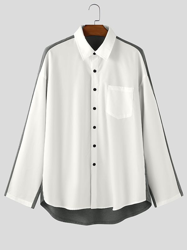 Men's Color Block Casual Long Sleeve Shirt SKUL36385