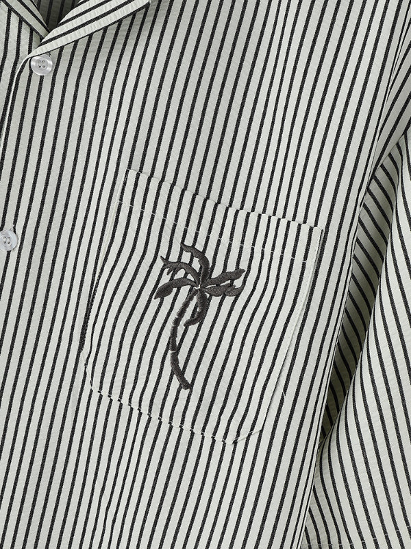 Men's Coconut Tree Embroidered Texture Short Sleeve Shirt SKUL15618