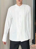 Mens Solid Pleated Stand Collar Casual Shirt SKUK29344