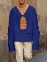 Men's Minimalist Cutout Long Sleeve Shirt SKUL45239