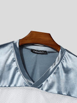 Men's American High-Street Star Graphic Mesh Patchwork Short Sleeve T-shirt SKUL70180