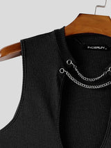Men's Sexy Avant-Garde Nightclub Party Metal Chain Plunging Cutout Ribbed Bodysuit SKUL84567