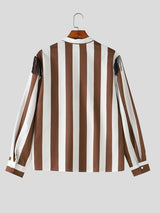 Men's Retro Theatrical Deep-V Fringe Epaulet Bold Striped Shirt SKUL79523