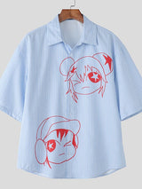 Men's Cartoon Print Stripe Short Sleeve Shirt SKUL46198