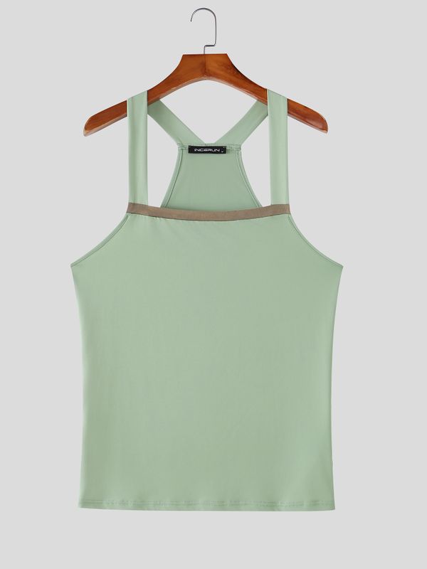 Men's Athletic Contrast Binding Square Neck Muscle Fit Tank SKUL71388