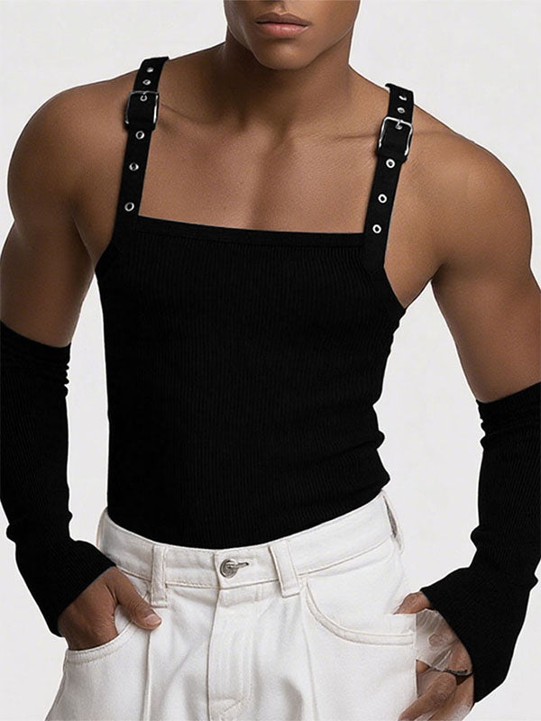 Mens Solid Color Leather Strap Casual Tank SKUL19777