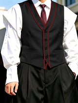 Men's Vintage Gentleman Formal Wedding Contrast Trim V-Neck Waistcoat SKUL83505
