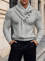 [Pre-order] Men's Smart Chic Evening Date Attached Scarf Four-Button Ribbed Sweater SKUL89238