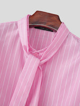 Men's Stripe Padded Shoulder Long Sleeve Shirt SKUL41547