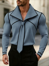 Men's Color Block Textured Knit Long Sleeve Shirt SKUL43805