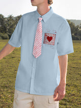 Men's Heart Print Colorblock Short Sleeve Shirt SKUL22250