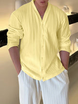 Men's Solid Color Textured Long Sleeve Cardigan SKUL47671