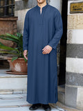 Mens Solid Stand Collar Split Muslim Robe SKUK27849