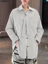 Men's Striped Tie Casual Long Sleeve Shirt SKUL30586