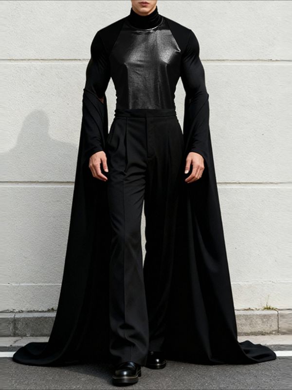 Men's Deconstructed Floor Length Hem Long Sleeve T-shirt SKUL48658