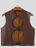 Mens Cutout Buckle Design Faux Leather Waistcoat SKUK32365