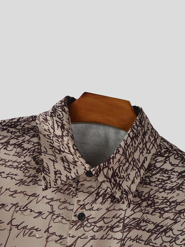 Men's Calligraphy Script Print Raw Hem Short Sleeve Shirt SKUL52996