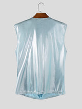 Men's Futuristic Disco Metallic Foil Deep V-Neck Cowl Neck Sleeveless Tank SKUL63145