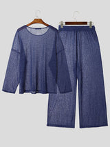 Men's Resort Loungewear Sheer Fine-Knit Oversized Two Pieces Outfit SKUL73699