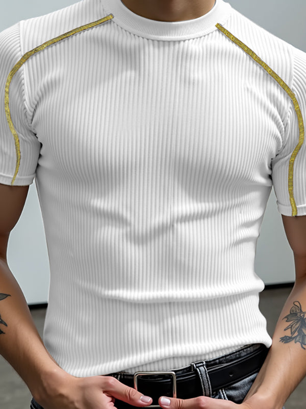 Mens Metallic Stripe Patchwork Short Sleeve T-Shirt SKUL18016