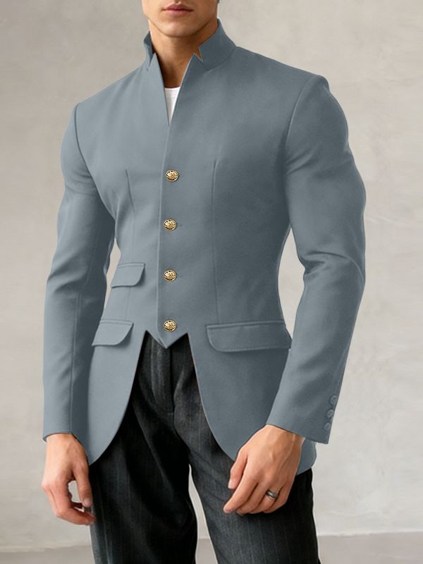 Men's Irregular Hem Stand Collar Long Sleeve Blazer SKUL49851