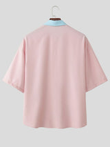 Men's Japanese Harajuku Cute Cartoon Rabbit Graphic Contrast Collar Short Sleeve Shirt SKUL59667