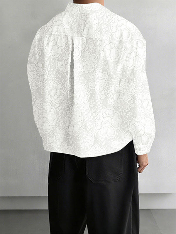 Men's Solid Color Jacquard Long Sleeve Shirt SKUL27288