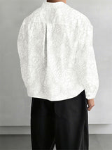 Men's Solid Color Jacquard Long Sleeve Shirt SKUL27288