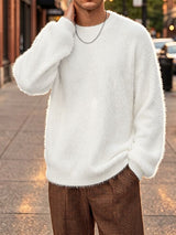 Mens Plush Crew Neck Loose Pullover Sweater SKUK29419