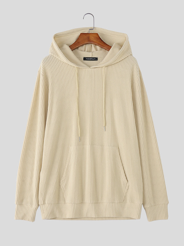 Men's Solid Corduroy Hooded Long Sleeve Hoodie SKUL28220