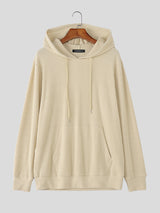 Men's Solid Corduroy Hooded Long Sleeve Hoodie SKUL28220