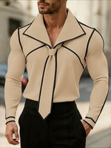 Men's Color Block Textured Knit Long Sleeve Shirt SKUL43805