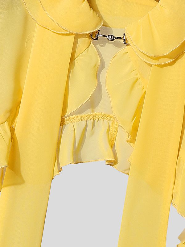 Men's Solid Color Ruffle Patchwork Cropped Cardigan SKUL43709