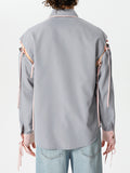 Mens Patchwork Straps Lapel Collar Shirt  SKUK50844
