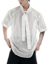 Men's Sheer Mesh Short Sleeve Tie Shirt SKUL41659