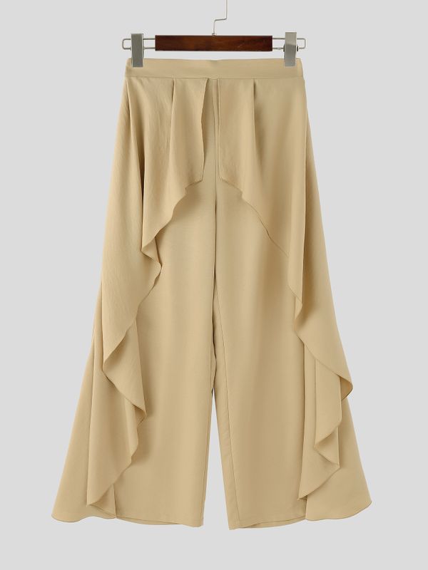 Men's Ruffle Layered Design Wide Leg Long Pant SKUL57654