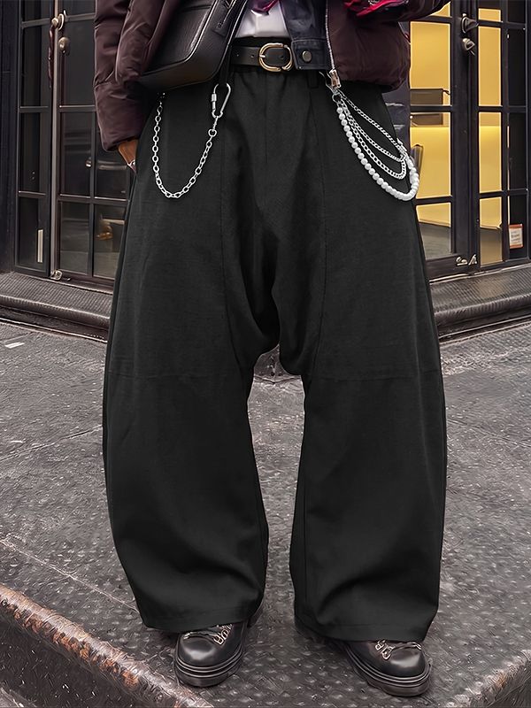 Men's Early Autumn Urban Casual Metal Chain Accent Baggy Wide Leg Long Pant SKUL73715