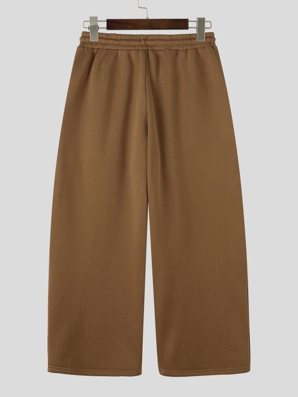 Men's Urban Casual Contrast Color Block Wide Leg Elastic Waist Full Length Pant SKUL82458