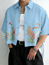 Men's Floral Print Side-Tie Ribbon Details Short Sleeve Shirt SKUL52628