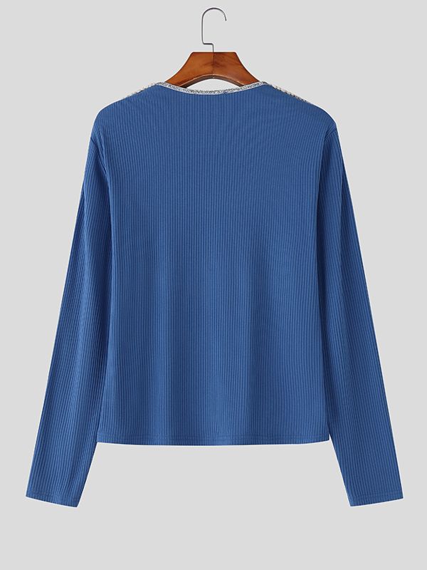 Men's Metal Buckle Webbing Decorated Knitted Long Sleeve Sweater SKUL39036