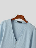 Mens Solid V-Neck Button Front Knit Shirt SKUK48906