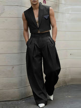 Men's Pinstripe Cropped Notched Lapel Two Pieces Outfit SKUL57619