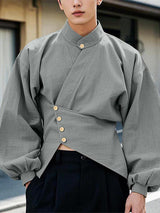 Mens Simple Irregular Hem Long Sleeve Shirt SKUK98804