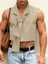 Men's Solid Color Knot Cropped Waistcoat SKUL45057