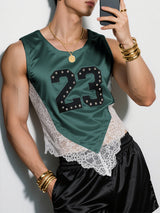 Men's Lace Patchwork Number Print Tank SKUL22799