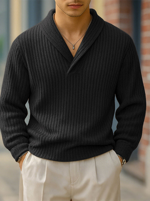 Men's Knit Textured Lapel Long Sleeve Sweater SKUL28254