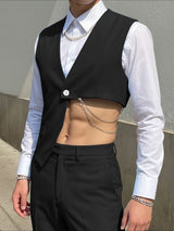 Men's Solid Color Deconstructed Cropped Waistcoat SKUL53021