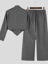Men's Smart Chic Stage Runway Padded Shoulder V-Cut Bottom Two Pieces Outfit SKUL85361
